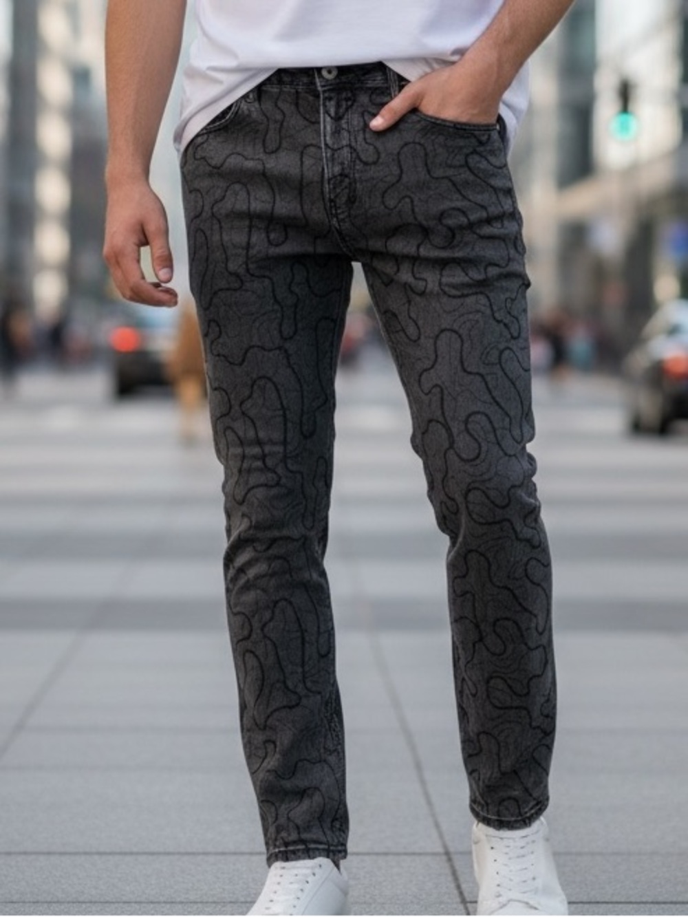 Anom Denim NWT Slim Fit Black Patterned Men’s Jeans